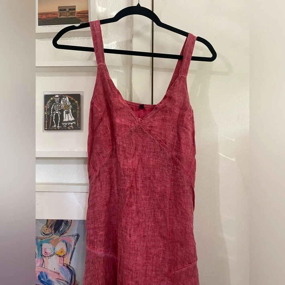 Inizio Linen Cotton Sleeveless V-Neck Summer Beach Midi Sundress Size L - Picture 2 of 5
